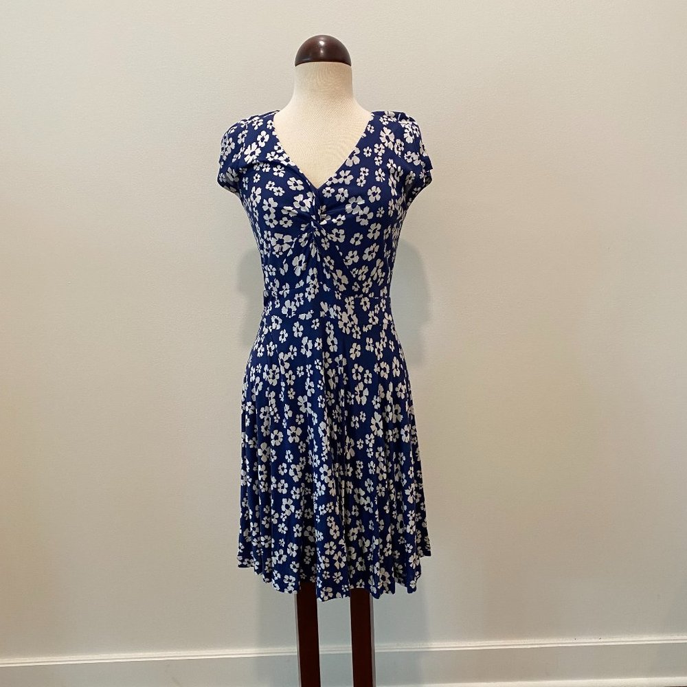 Boden Navy and White Floral Jersey Dress Womens 6P